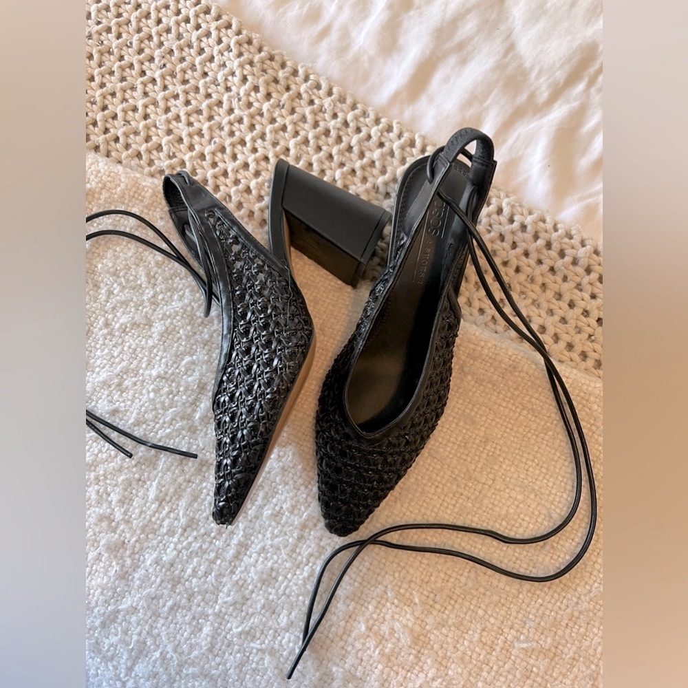 ASOS black lace up woven heels